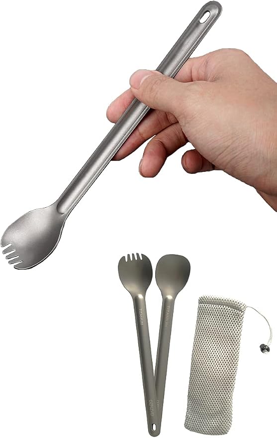 Titanium Long Handle Spork and Spoon