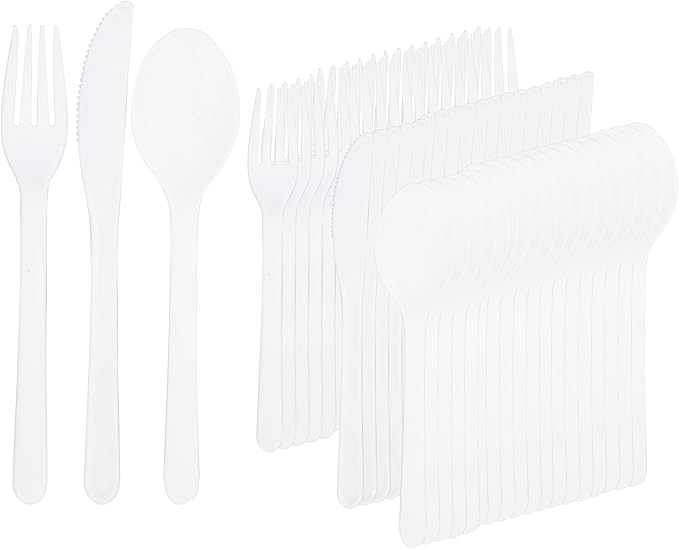 180pcs White Wheat Straw Plastic Silverware