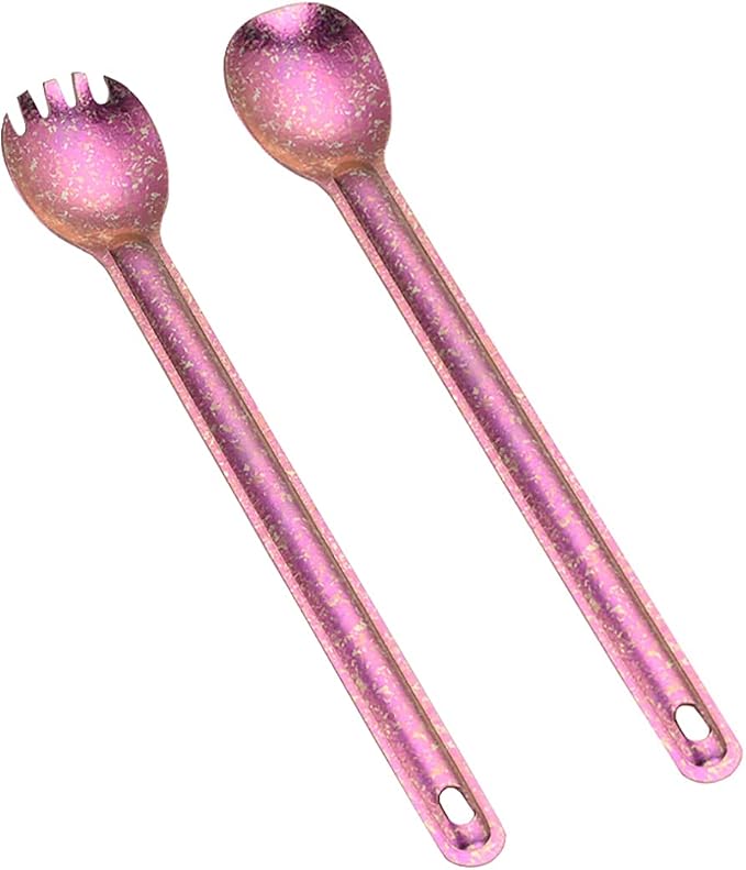 Titanium Long Handle Purple Spork and Spoon