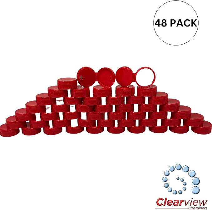 38mm Red Flip Top Lid - 48 Pack