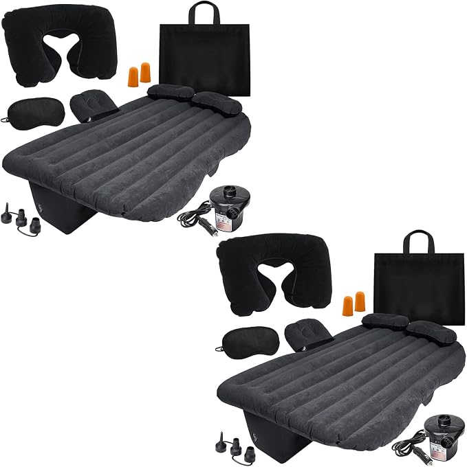 2 Pk Inflatable Car Mattress With Neck Pillow and Ear Plugs