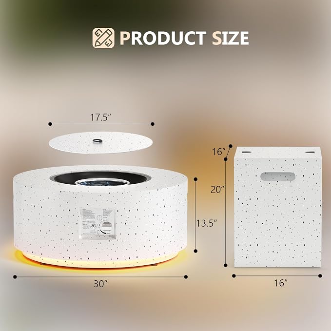 30'' Round Speckled White w Warm LED