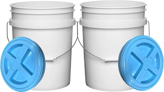 White Buckets With Aqua Lids