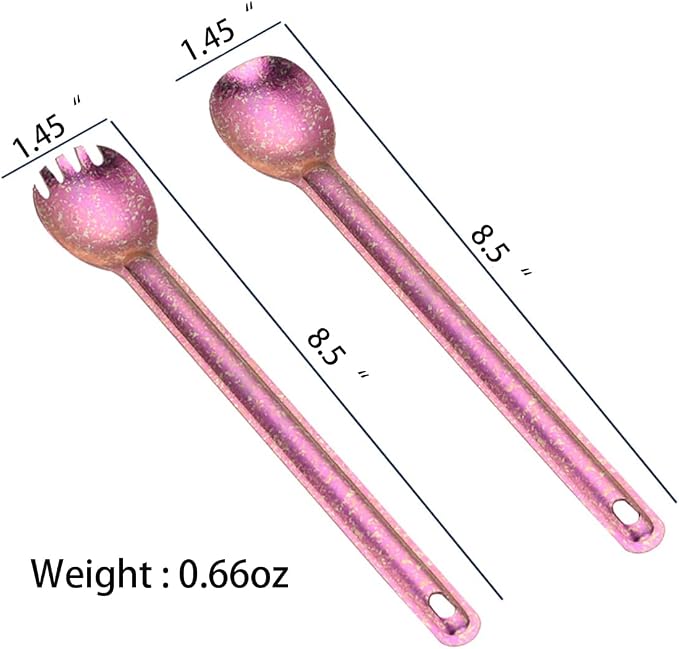 Titanium Long Handle Purple Spork and Spoon