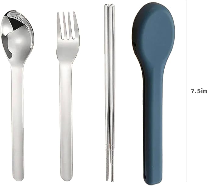Blue Case+Chopsticks+Fork+Spoon