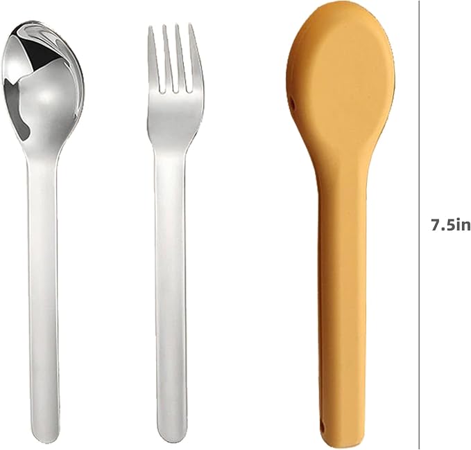 Orange Silicone Case+Fork+Spoon