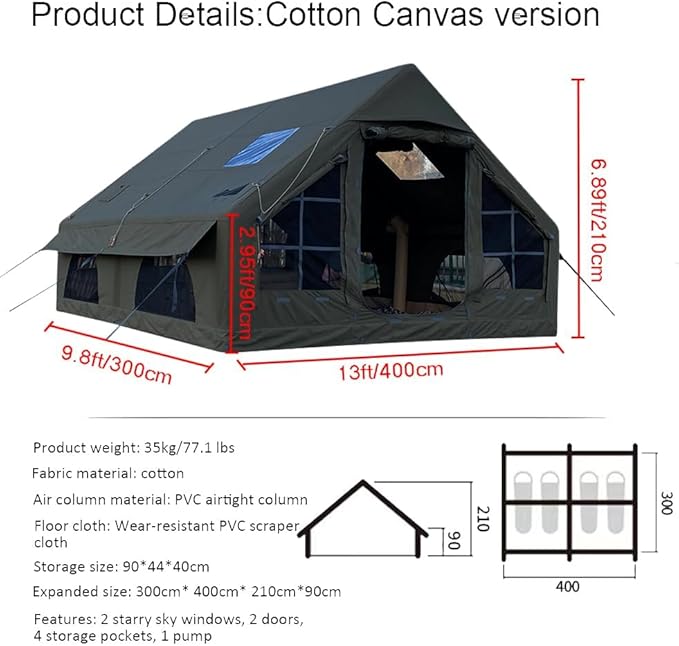 Cotton Canvas -13'Lx9.8'Wx6.89'H (4X3X2.1m)-Green