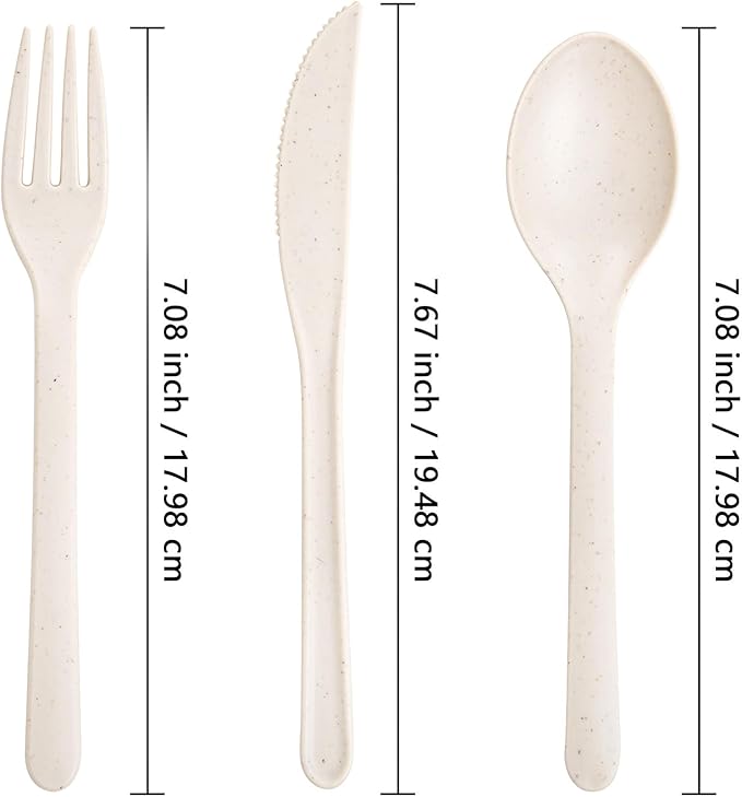 180pcs Beige Wheat Straw Plastic Silverware