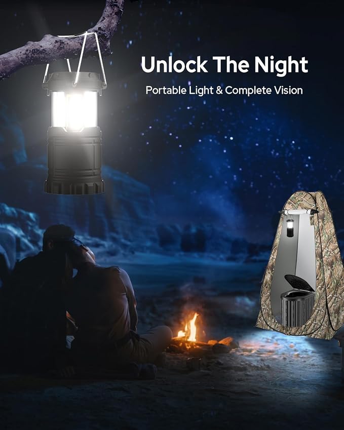 Black Toilet and Camouflage Tent with Light