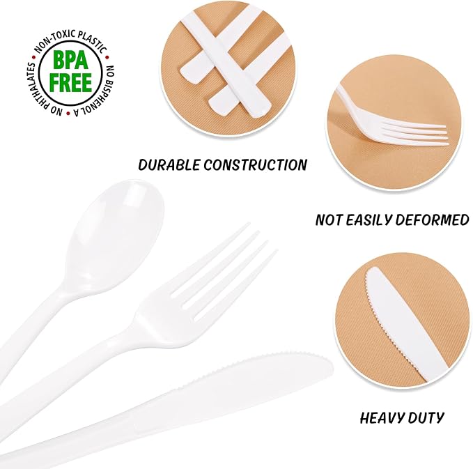 360pcs White Plastic Silverware