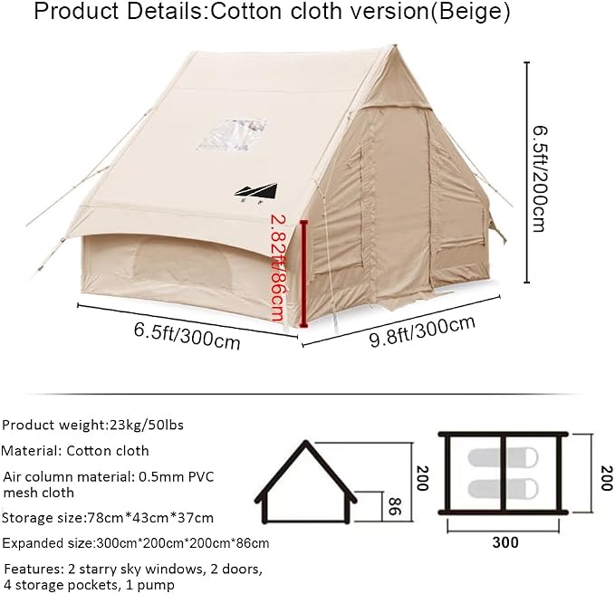 S(Cotton Canvas):10.5'Lx6.56'Wx6.56'H (3.2X2.0X2.0m)-Beige