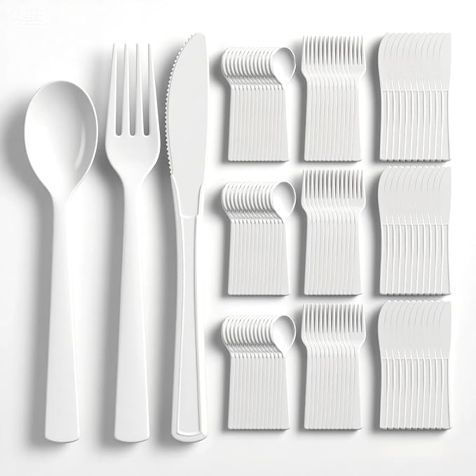 360pcs White Plastic Silverware