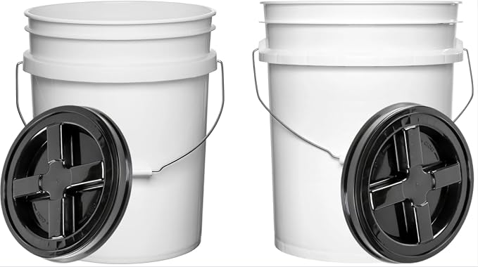 White Buckets With Black Lids
