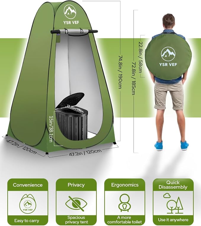 Black Toilet and Green Tent