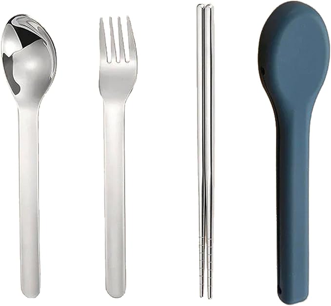 Blue Case+Chopsticks+Fork+Spoon