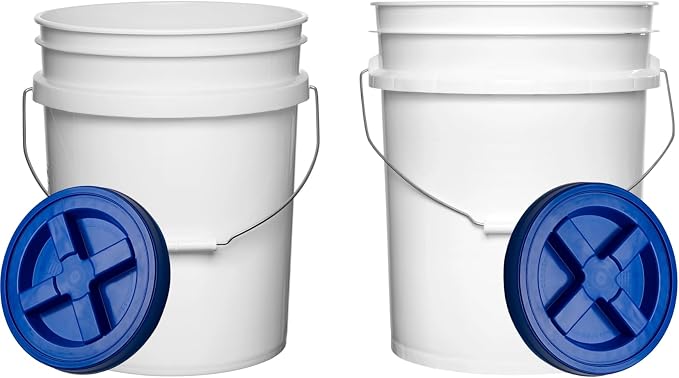 White Buckets With Blue Lids