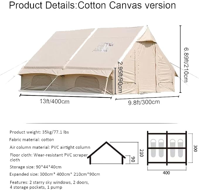 Cotton Canvas-13'Lx9.8'Wx6.89'H (4X3X2.1m)