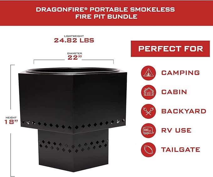 Black Portable Smokeless Firepit