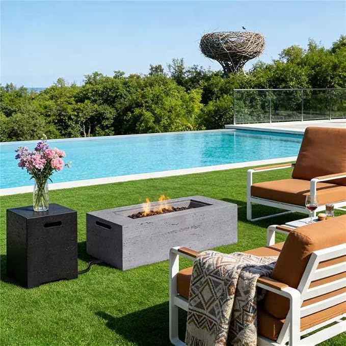 Grey Fire Pit + Black Table