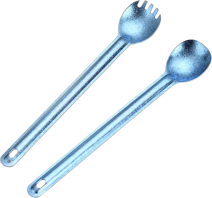 Titanium Long Handle Blue Spork and Spoon