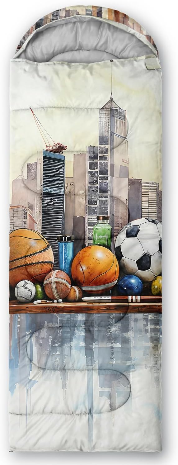 Cartoon Sports Ball City Skyline
