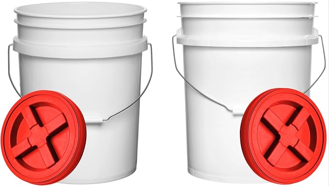 White Buckets With Red Lids