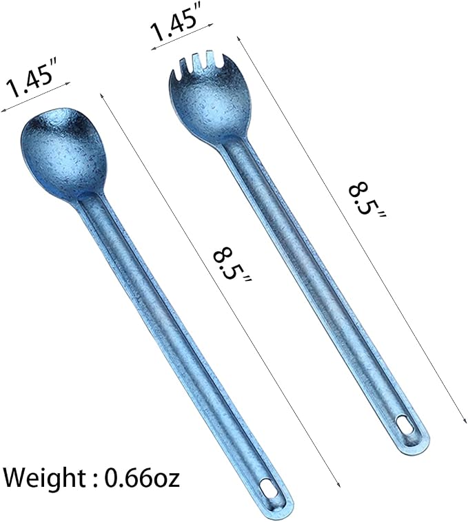 Titanium Long Handle Blue Spork and Spoon