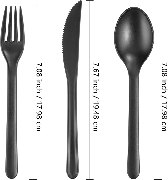 180pcs Black Wheat Straw Plastic Silverware