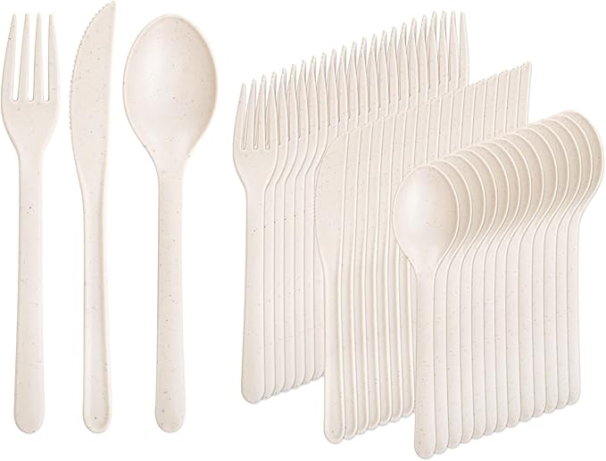 180pcs Beige Wheat Straw Plastic Silverware