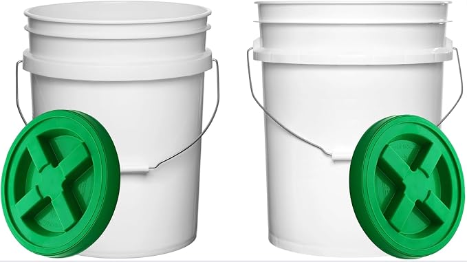 White Buckets With Green Lids