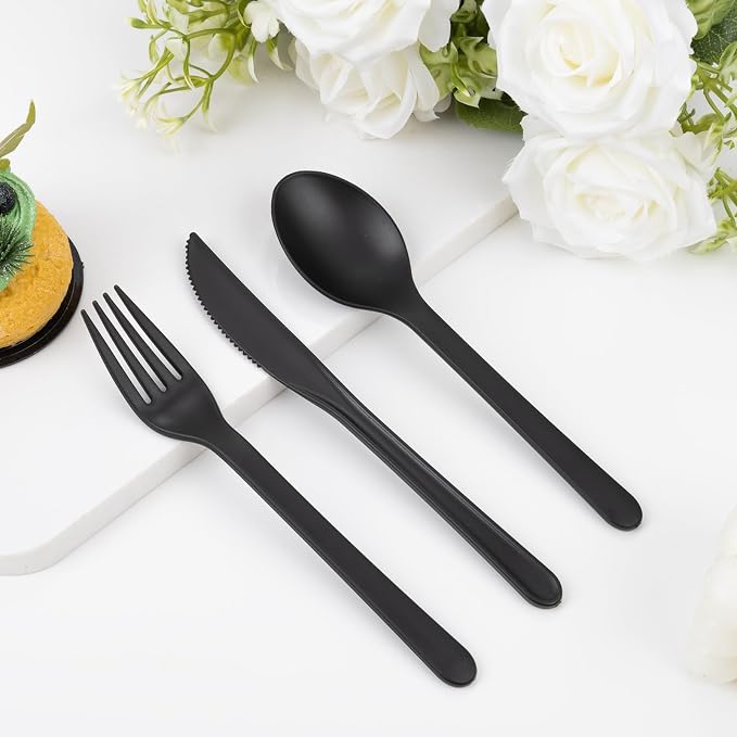 180pcs Black Wheat Straw Plastic Silverware