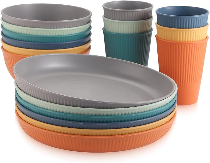 yellow, orange, blue, green, light green, gray