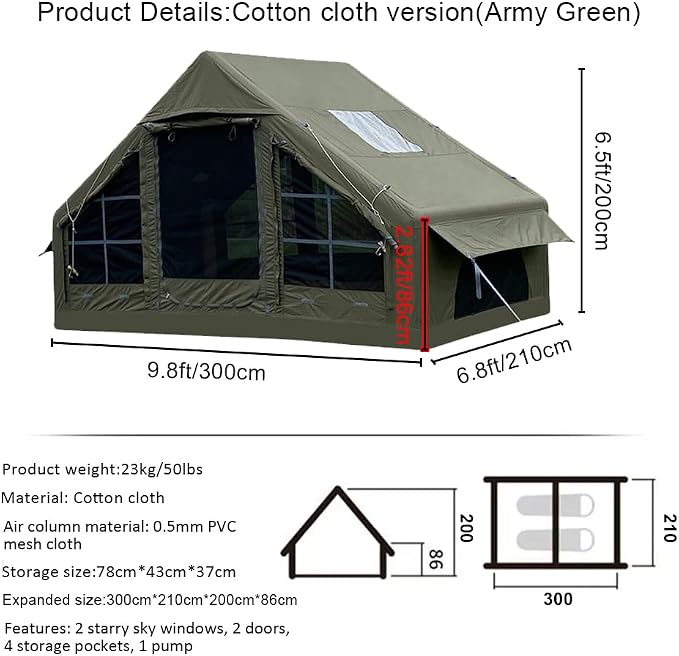S(Cotton Canvas):9.8'Lx6.8'Wx6.56'H (3.0X2.1X2.0m)-Green