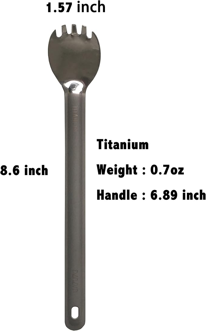 Titanium Long Handle Bowl Polished Spork and Spoon
