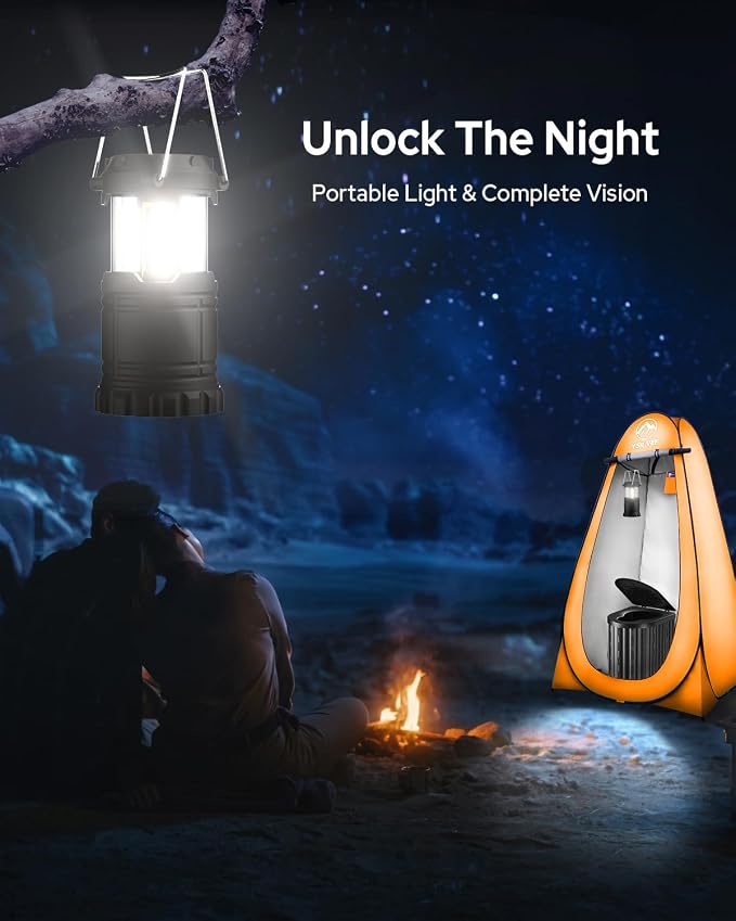 Black Toilet and Orange Tent with Light