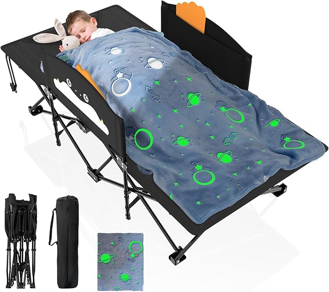 Black Cot Blue Blanket