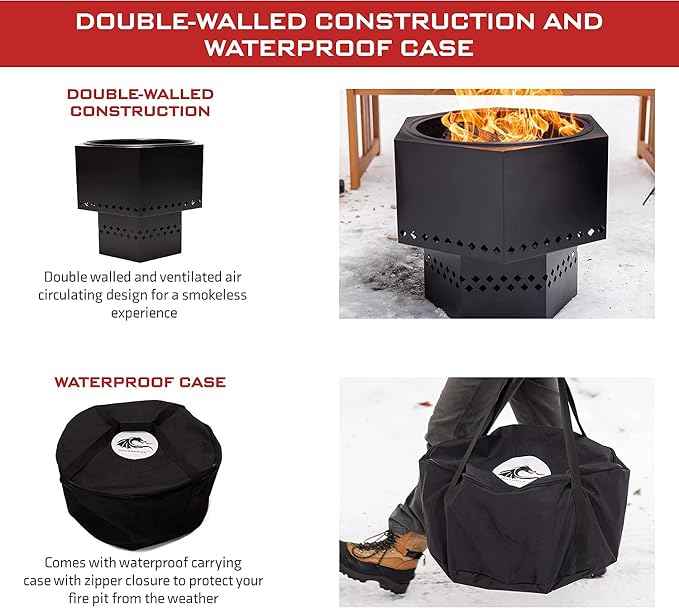 Black Portable Smokeless Firepit