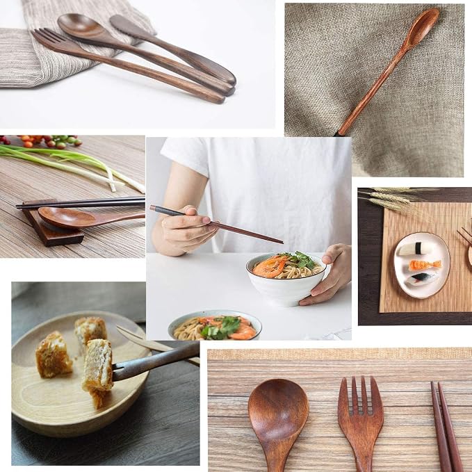 Wooden Utensils for Eating with Updated Case