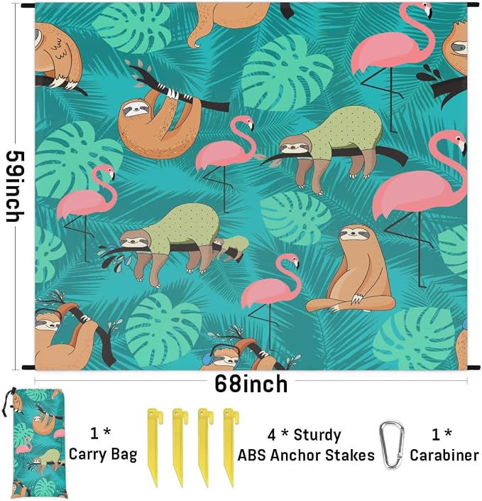 Flamingo Sloth Palm Leaves