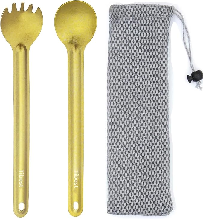 Titanium Long Spork and Spoon,Gold