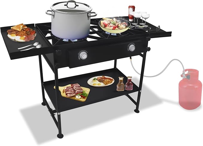 Two Burner Stove + Dual Side Shelf + Bottom Shelf