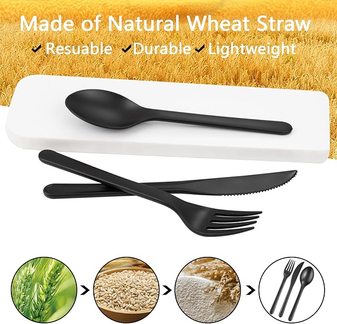 180pcs Black Wheat Straw Plastic Silverware