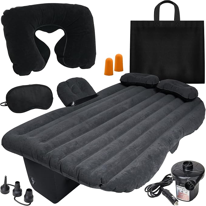 Inflatable Car Mattress With Neck Pillow and Ear Plugs
