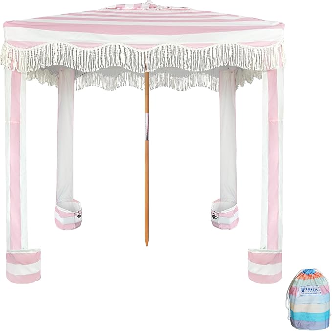 Rose Pink Stripes with Beach Blanket