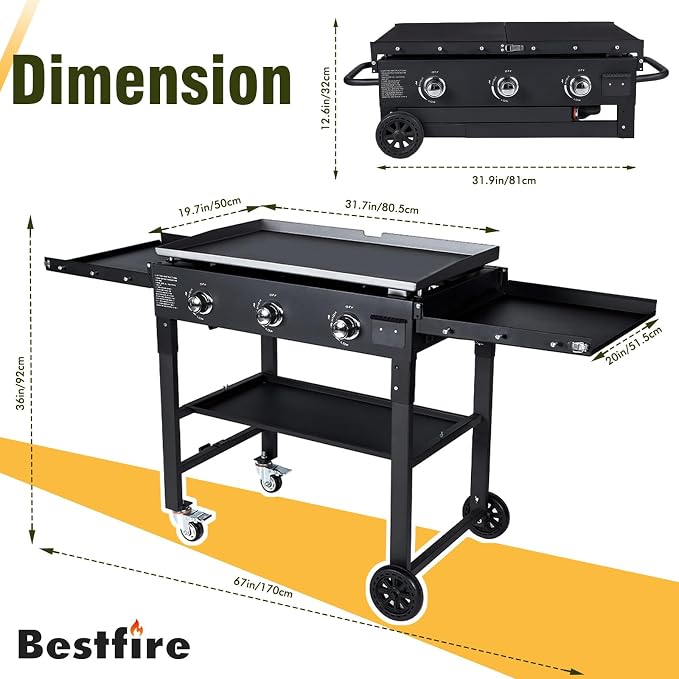 3 Burner Foldable Flat Top Grill