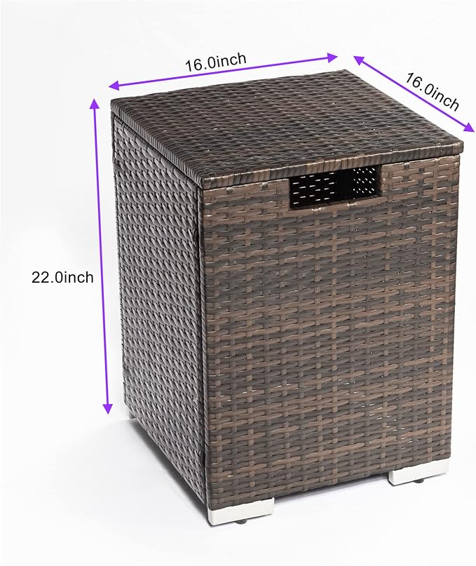 32x20in Brown Rectangle Fire Table+tank Cover