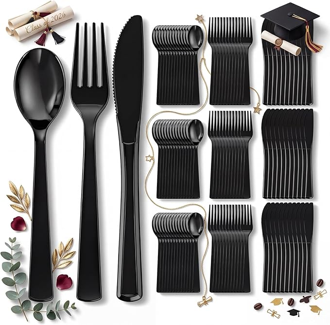 360pcs Black Plastic Silverware