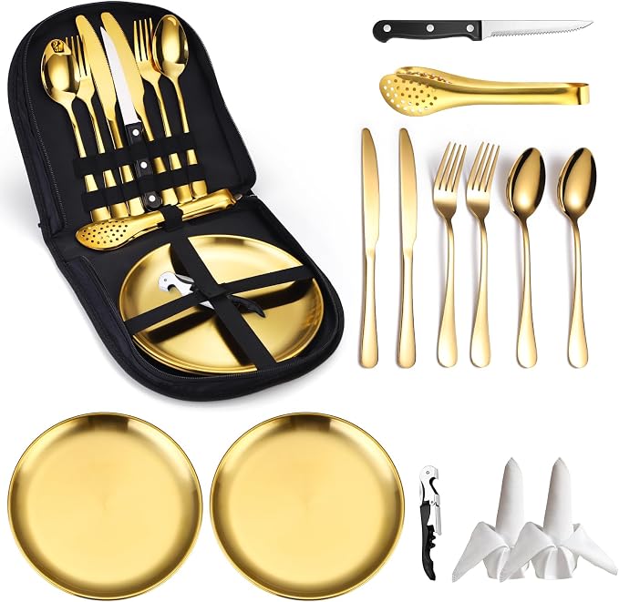 Camping Silverware Set-13set-Gold