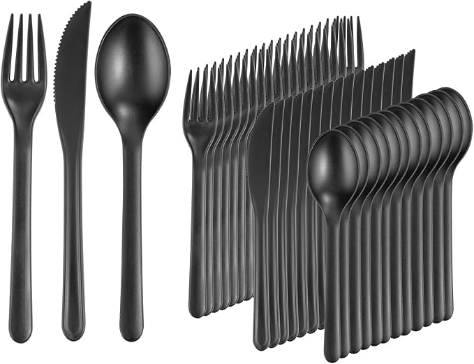 180pcs Black Wheat Straw Plastic Silverware