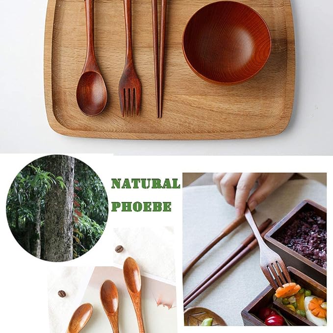 Wooden Utensils for Eating with Updated Case